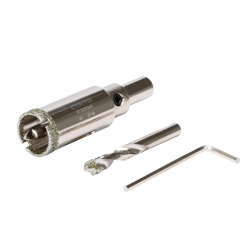 cenyb 25/32inch | 20mm Diamond Hole Saw with Center Drill bit and Diamond-Coated Center Drill bit for Ceramic Glass Marble Fiberglass Granite and Porcelain Tiles by - Image 1